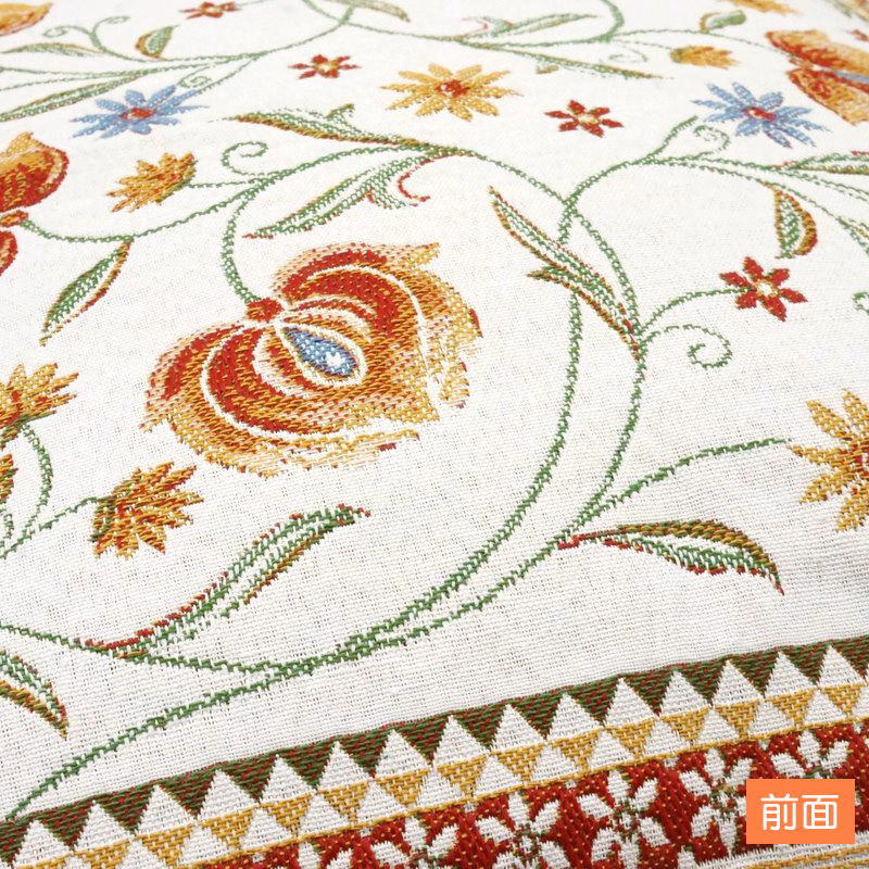 フランス製ジャカード織クッションカバー45cm角　両面柄ちがい◆FCC-SLN-RD シヤン/オレンジ