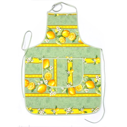 南仏プロヴァンス製　コットンエプロン　シトロン柄　グリーン　FAP-CITRON-GR