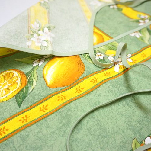 南仏プロヴァンス製　コットンエプロン　シトロン柄　グリーン　FAP-CITRON-GR