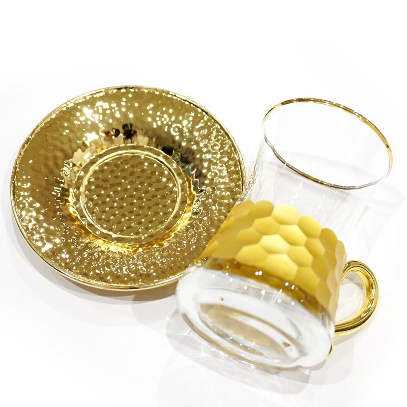 トルコ製チャイグラス CB-283 ゴールド（１客） 大サイズハンドル付