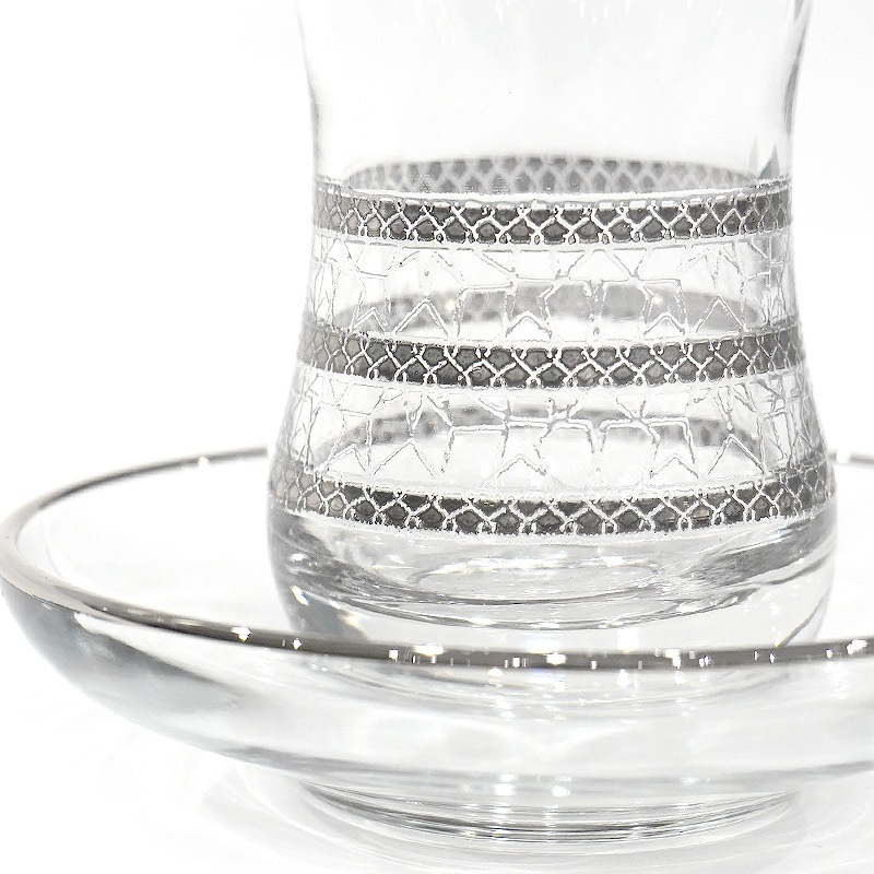 トルコ製チャイグラス CB-302 ストライプ/シルバー （1客