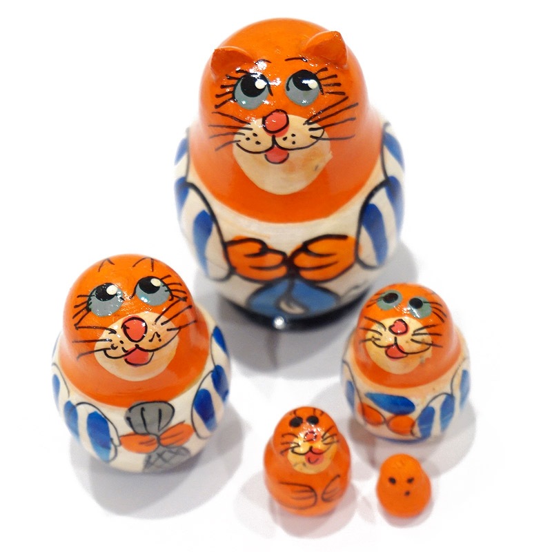 ロシア ミニマトリョーシカ ネコ/オレンジ（5P） MAT-169 | インテリア
