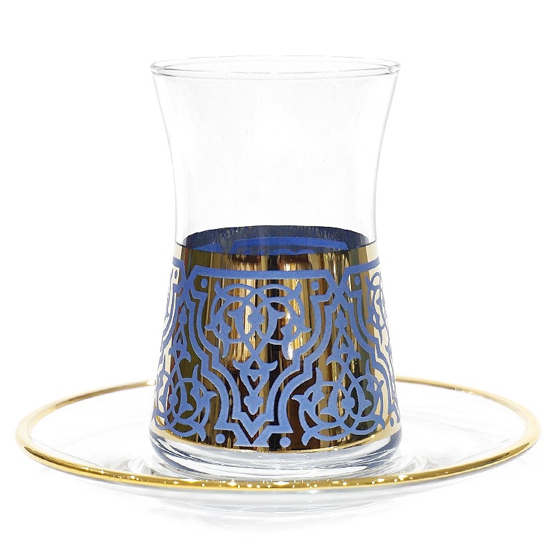 トルコ製チャイグラス　CB-303　アラベスク/ブルー （１客）　大サイズ
