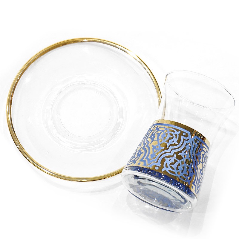 トルコ製チャイグラス　CB-303　アラベスク/ブルー （１客）　大サイズ