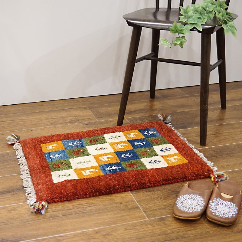 手織りギャッベ GB60-184 60×44cm 小さめ玄関サイズ | □イラン産