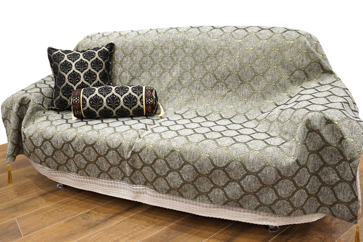 トルコ製マルチカバー(ベッドカバー)◆シングルサイズ◆MC-S-PKGY　ピーコック柄/グレー