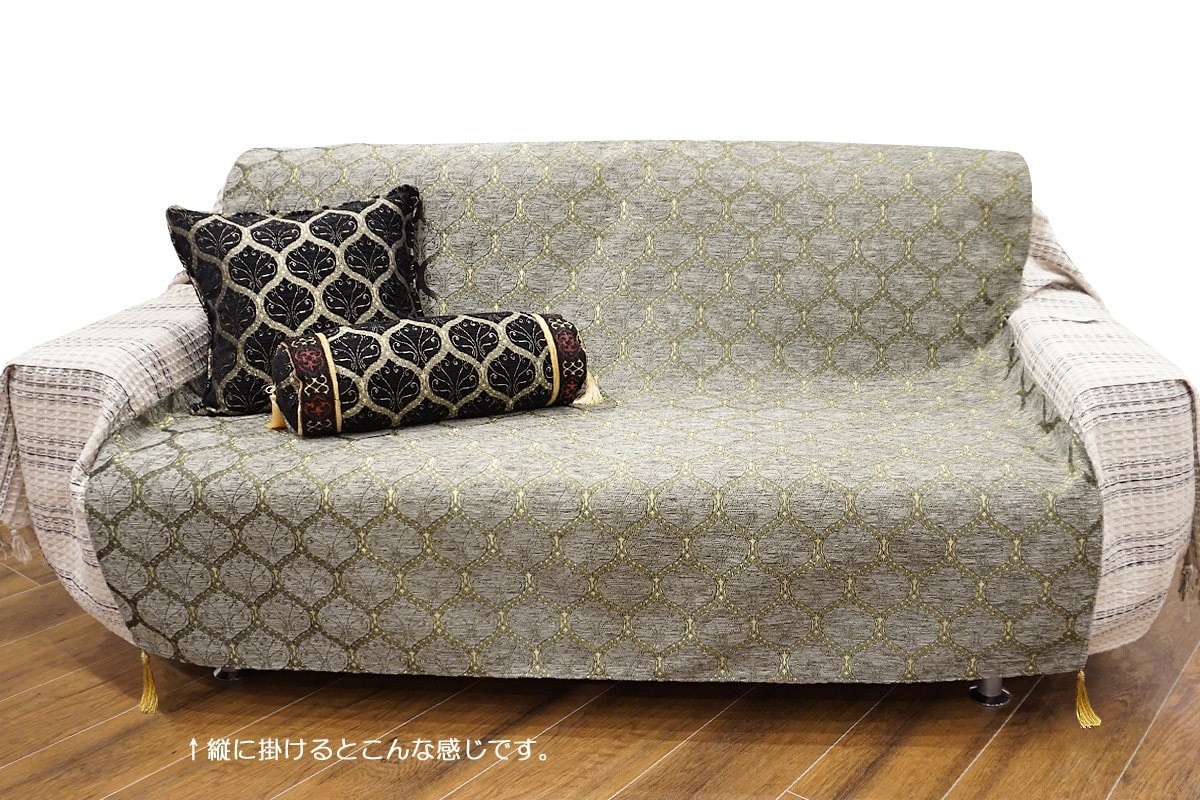 トルコ製マルチカバー(ベッドカバー)◆シングルサイズ◆MC-S-PKGY　ピーコック柄/グレー