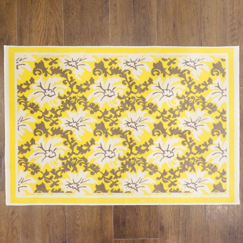 フランス モケット織マット 90×60cm ボタニカル/イエロー FRG60-BTNQ