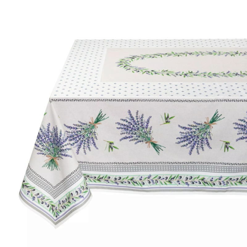 フランス製 コットン撥水テーブルクロス☆ロリス/ホワイト 200x150cmサイズ F200155-LRS-WT