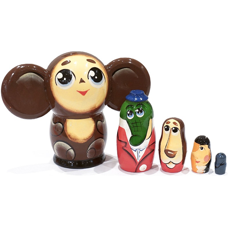 ロシア　チェブラーシカマトリョーシカ（5P）　中サイズ/茶　MAT-171