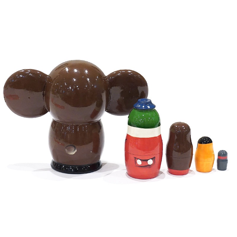 ロシア　チェブラーシカマトリョーシカ（5P）　中サイズ/茶　MAT-171