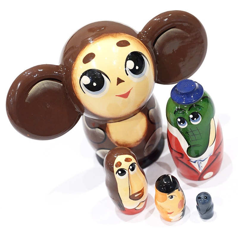 ロシア　チェブラーシカマトリョーシカ（5P）　中サイズ/茶　MAT-171