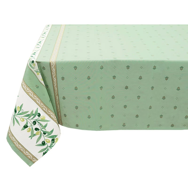 フランス製 コットン撥水テーブルクロス☆オリーブ柄/グリーン