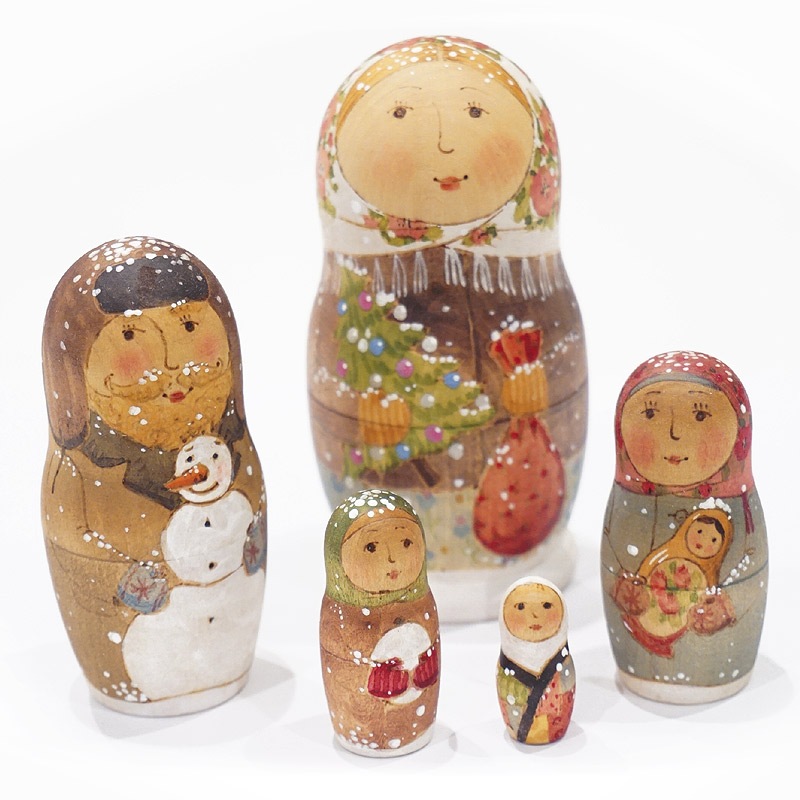ロシア　オリガ・ロバノワ作　ウィンター マトリョーシカ（5P）　MAT-172