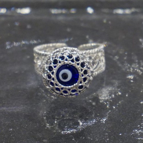 ナザールボンジュウリング　N-RS74008N　シルバー925/ネイビー目玉　（フリーサイズ）