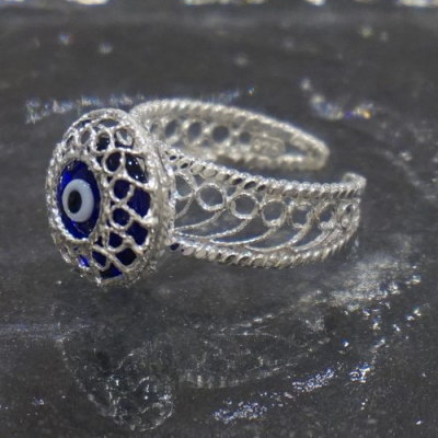 ナザールボンジュウリング　N-RS74008N　シルバー925/ネイビー目玉　（フリーサイズ）