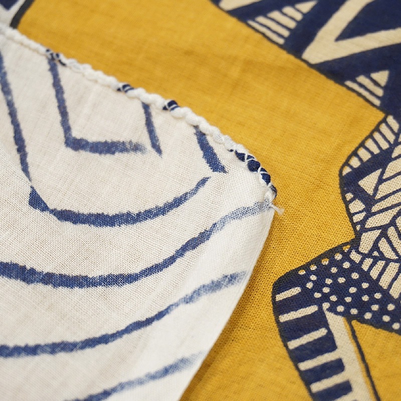 ブロックプリントコットンストール（マルチクロス） エジプシャンキャット/イエロー　IBP-SCF-CATYL