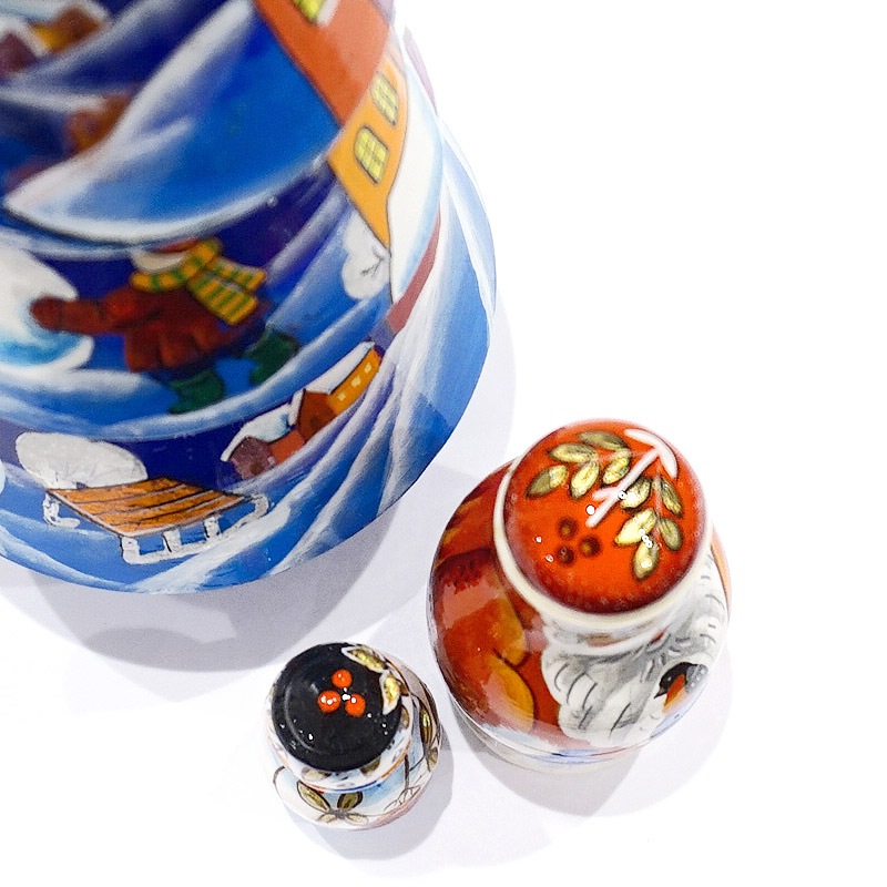 ロシア　ツリー型 クリスマス マトリョーシカ（3P）ブルー MAT-173