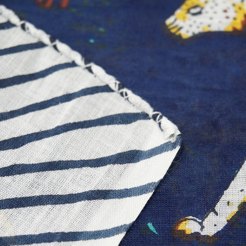 ブロックプリントコットンストール（マルチクロス） ジャングル/ネイビーブラック　IBP-SCF-JGLBK