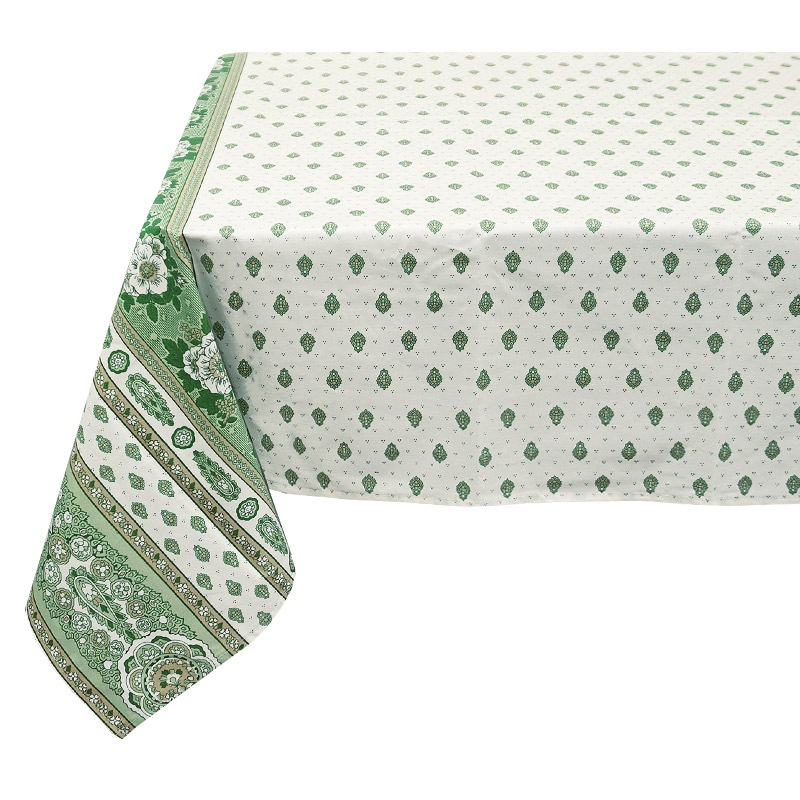 フランス製 コットン撥水テーブルクロス　バスティード/グリーン 150x120cmサイズ F155120-BSTD-GR