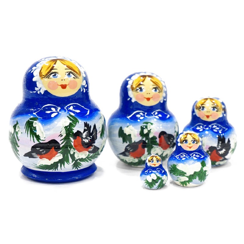 ロシア ガリーナ・チェーホワ作 冬のマトリョーシカ（5P） MAT-142