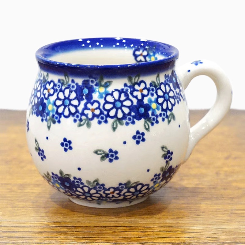 ポーランド陶器　ポーリッシュポタリー 「VENA」 マグカップ大（約340ml） V352-U453　青小花