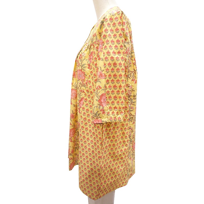 ハンドブロックプリント　ブラウス　JM-253YL　半袖チュニック/イエロー