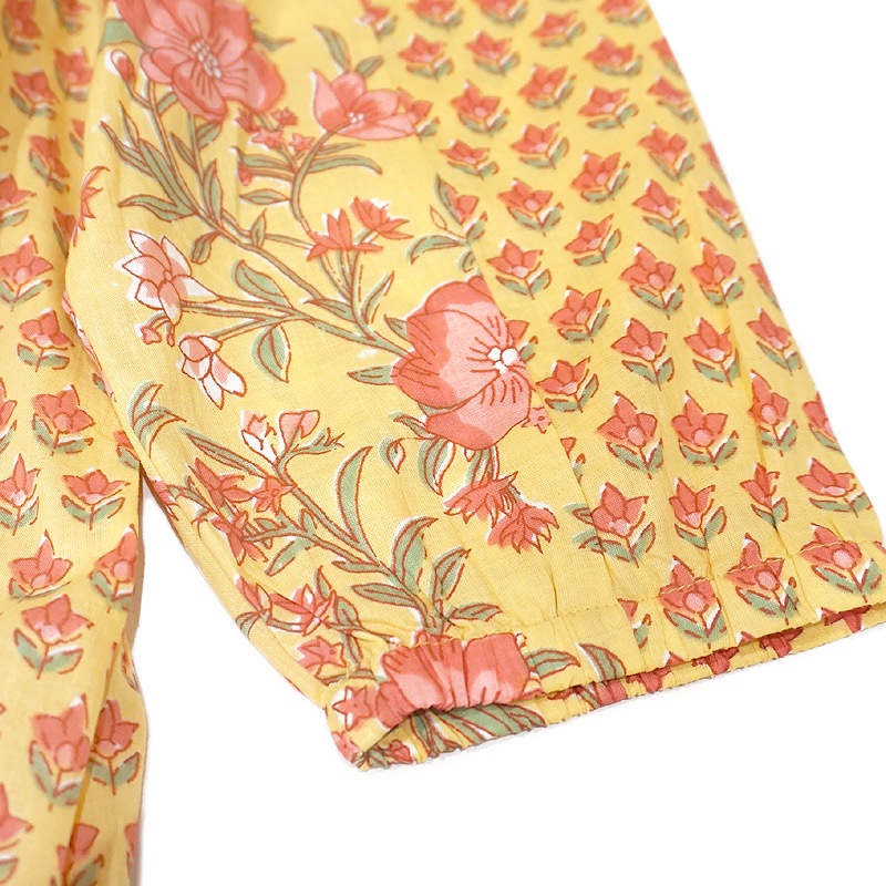 ハンドブロックプリント　ブラウス　JM-253YL　半袖チュニック/イエロー