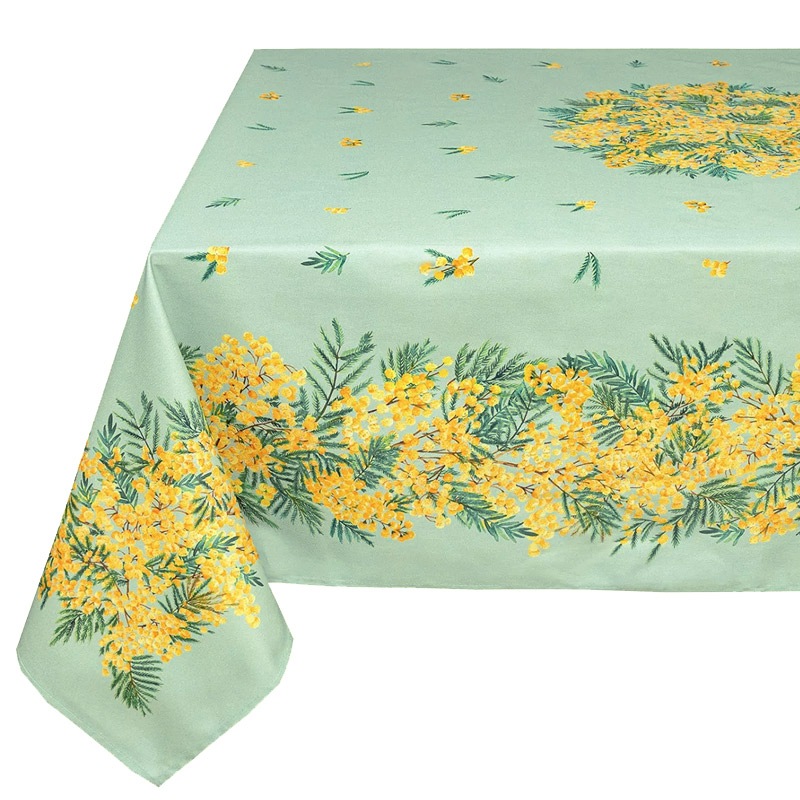 フランス製 コットン撥水テーブルクロス ミモザ/グリーン