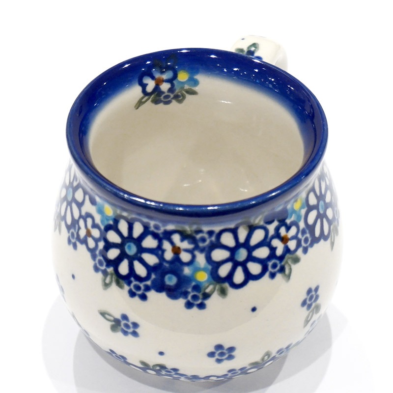 ポーランド陶器　ポーリッシュポタリー 「VENA」 マグカップ（約220ml） V337-U453　青小花