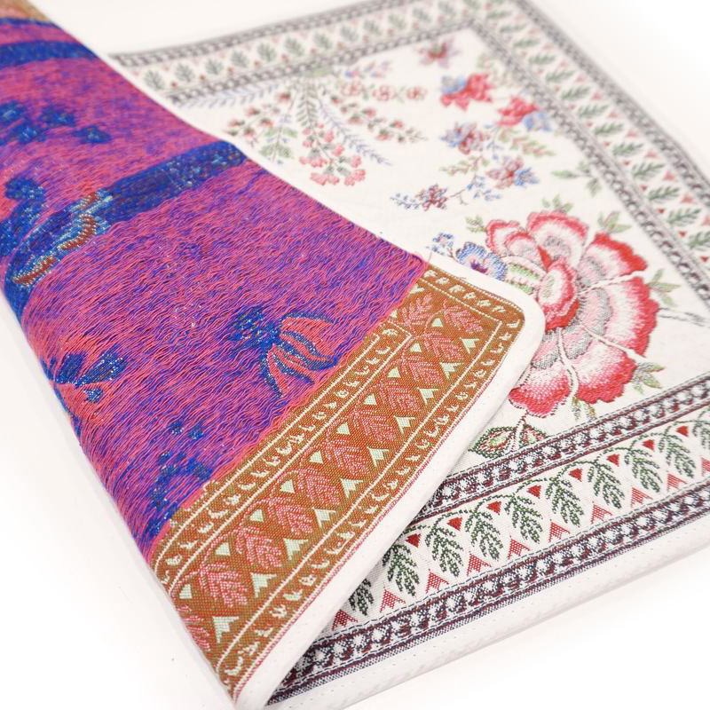 ヴィンテージフランス ラズベリー＆桜ピンク織刺繍 プレイスマット リネンランナー ヴィンテージフランス ラズベリー＆桜ピンク織刺繍 プレイス