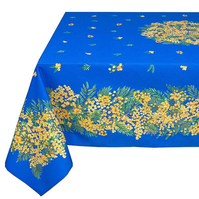 フランス製 コットン撥水テーブルクロス ミモザ/ブルー 200x150cm