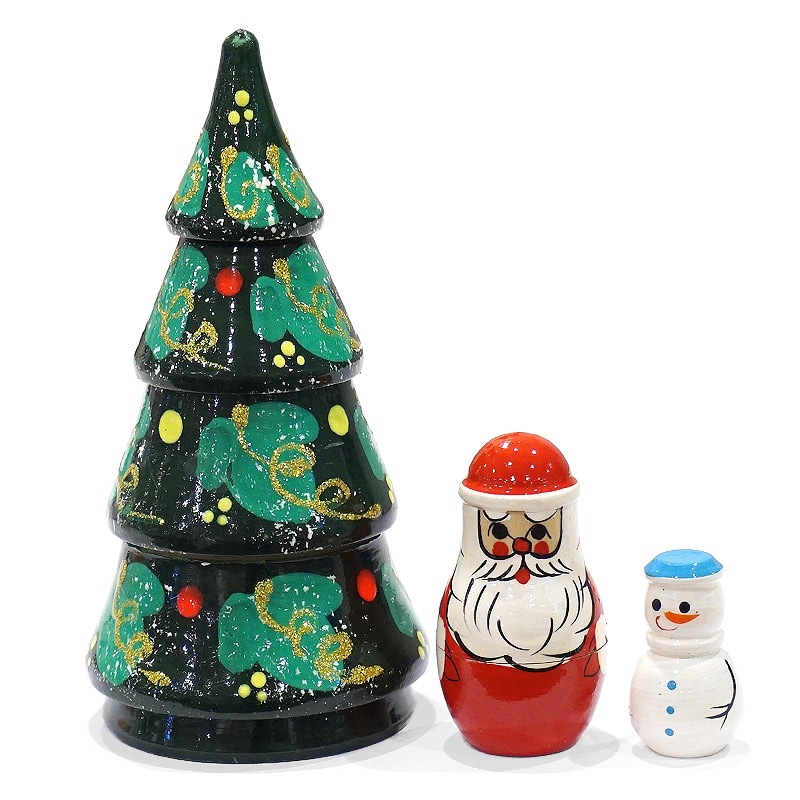 ロシア ツリー型 クリスマス マトリョーシカ（3P）緑 MAT-177