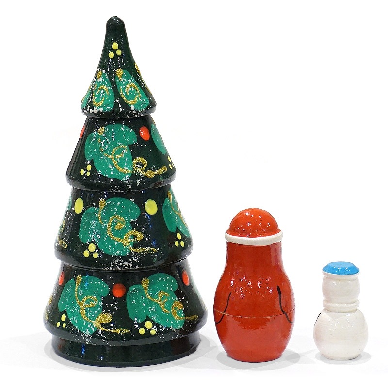 ロシア ツリー型 クリスマス マトリョーシカ（3P）緑 MAT-177