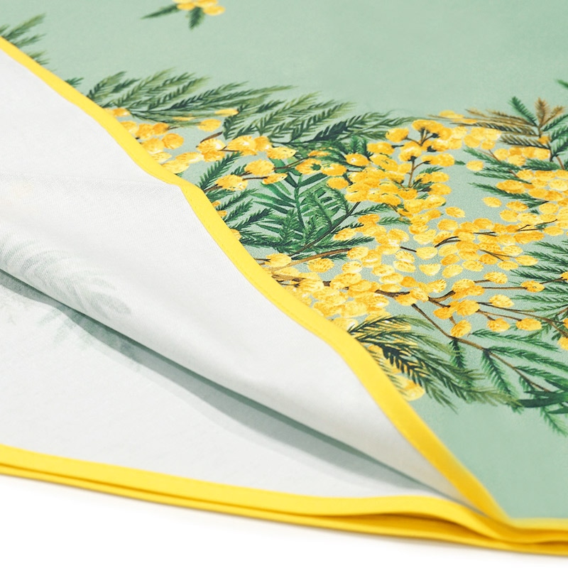 フランス製 コットン撥水テーブルクロス ミモザ/グリーン 円形180cm