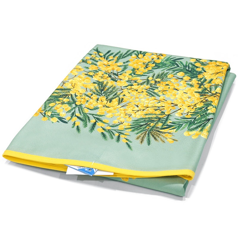 フランス製 コットン撥水テーブルクロス ミモザ/グリーン 円形180cm