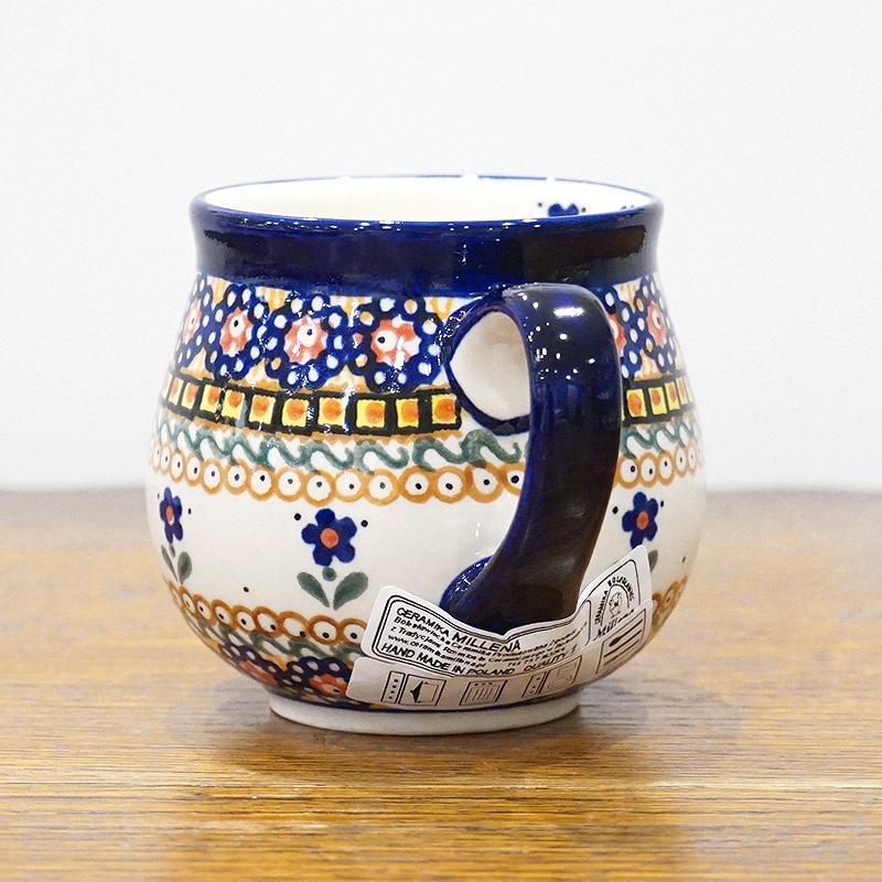 ポーランド陶器　ポーリッシュポタリー 「Millena」 マグカップ（約250ml） M0116-U6　紺色小花