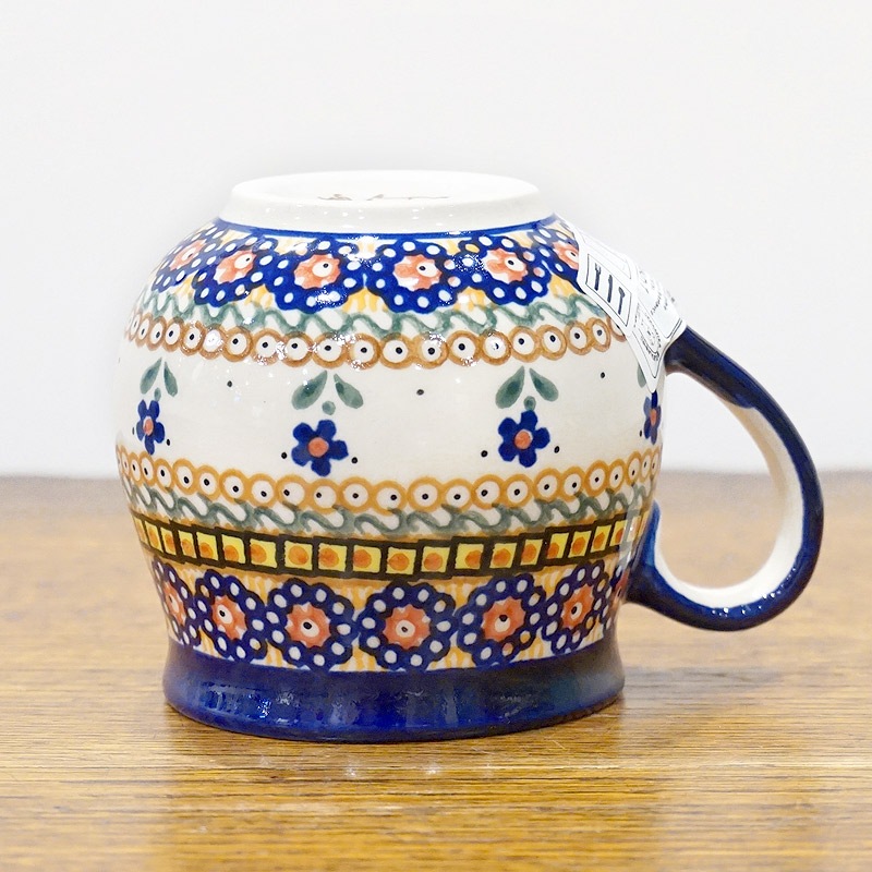 ポーランド陶器　ポーリッシュポタリー 「Millena」 マグカップ（約250ml） M0116-U6　紺色小花