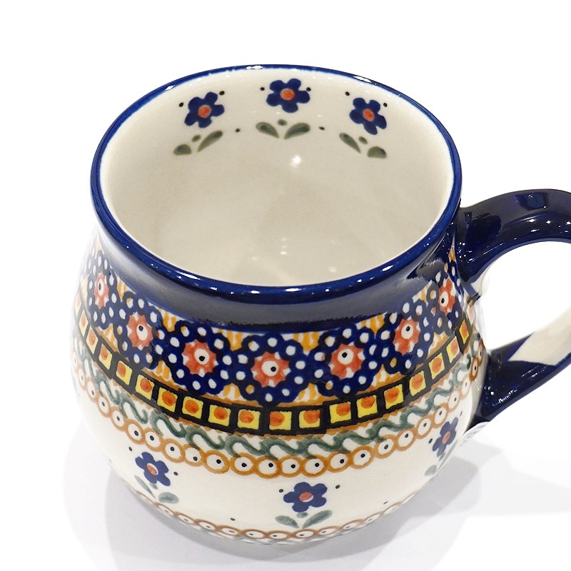 ポーランド陶器　ポーリッシュポタリー 「Millena」 マグカップ（約250ml） M0116-U6　紺色小花
