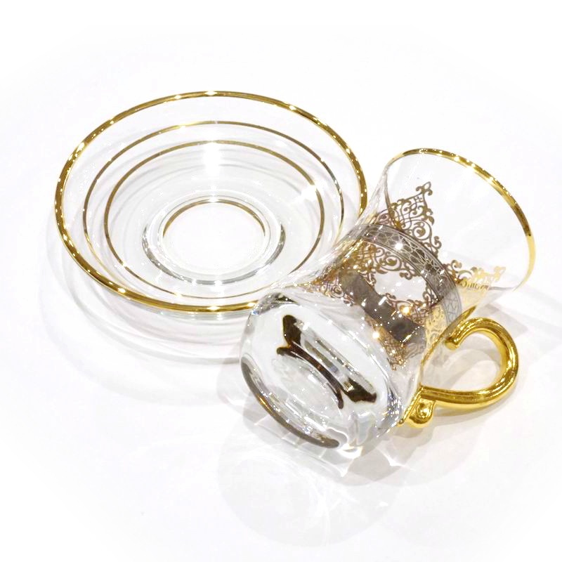 トルコ製チャイグラス　CB-295　アラベスク/ゴールド　ハンドル付 （１客）