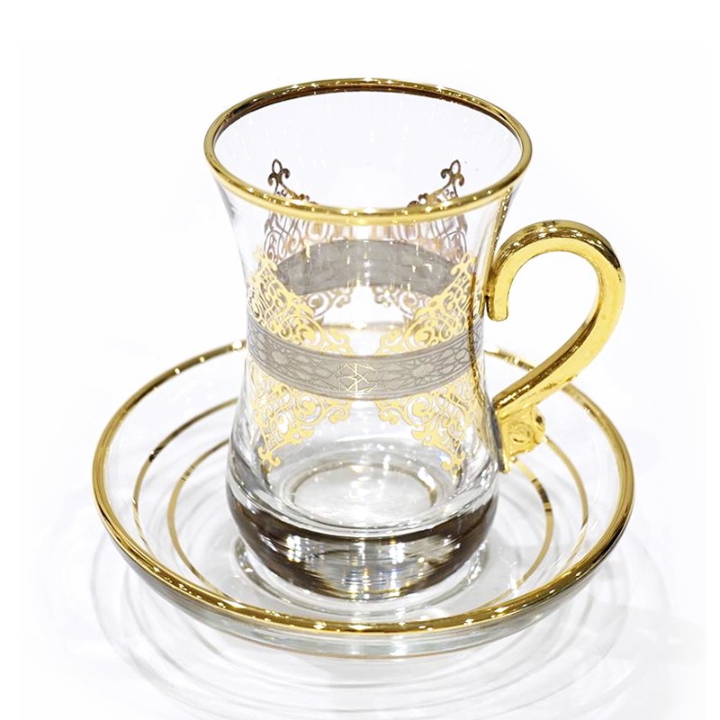 トルコ製チャイグラス　CB-295　アラベスク/ゴールド　ハンドル付 （１客）