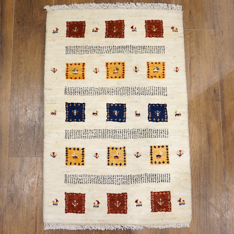 221x154 パキスタン手織り ギャッベ ハイクオリティ手織りギャッベ GB90-154 93×61cm 玄関サイズ