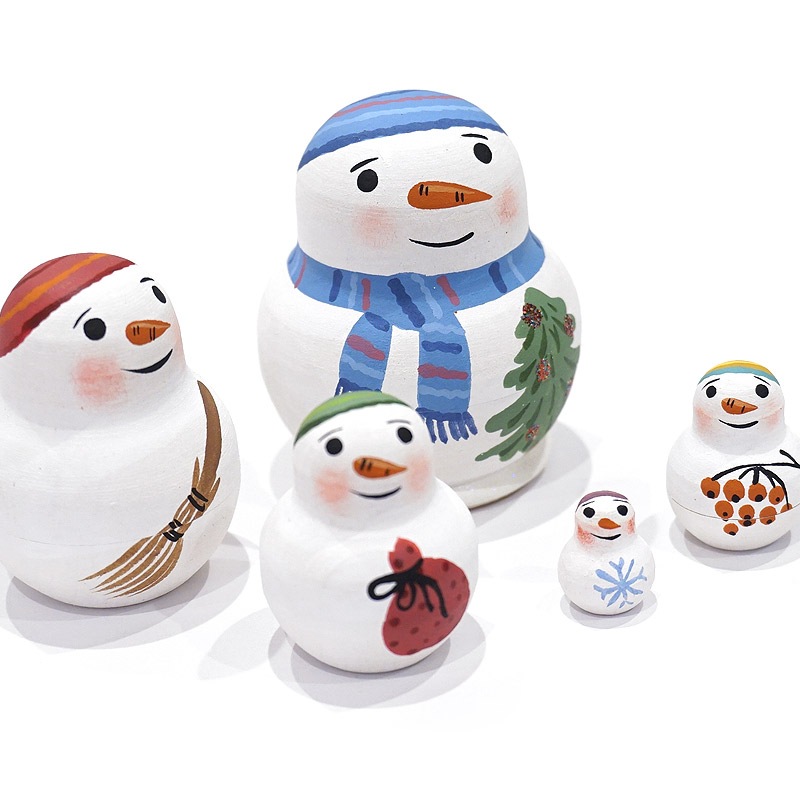 ロシア　オリガ・ロバノワ作　スノーマン マトリョーシカ（5P） MAT-179
