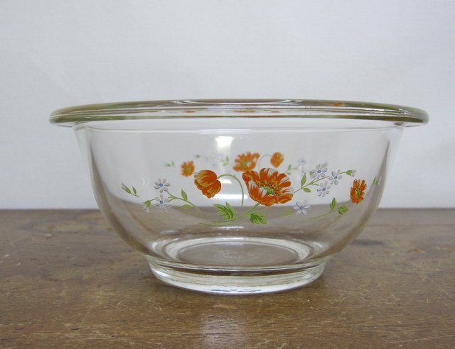 岩城硝子 PYREX パイレックス ボール 小 ポピー花柄 0.9L | 昭和レトロ