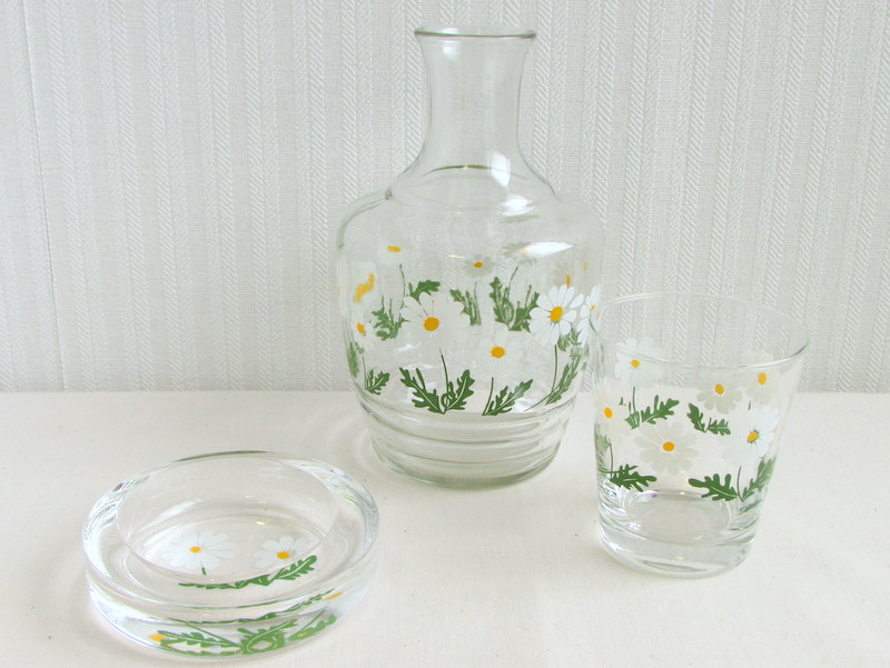 アデリア 野ばな ナイトセット 冠水瓶 水差し グラス 灰皿 | 昭和