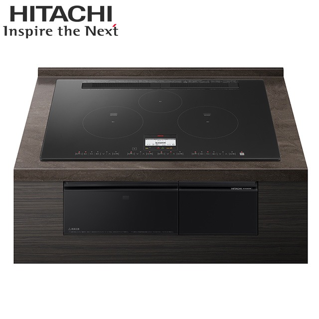 【HT-N100KTWF(K)】 日立 IHクッキングヒーター <N100シリーズ> ３口IH 鉄・ステンレス対応  プレミアムブラック プレート75cm 