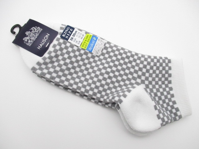 HALISON　ハリソン　大きなサイズの靴下 11450 ホワイト/グレー　チェック柄