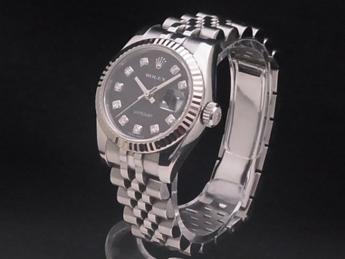USED】 ROLEX - デイトジャスト 179174G 10Pダイヤモンド 黒 爆発的な割引 S ロレックス デイトジャストレディースS 腕時計(アナログ)