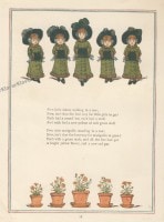 ケイト・グリーナウェイ　100年前　木版画 ケイト・グリーナウェイ「窓の下で」原本No.28「五人姉妹と五