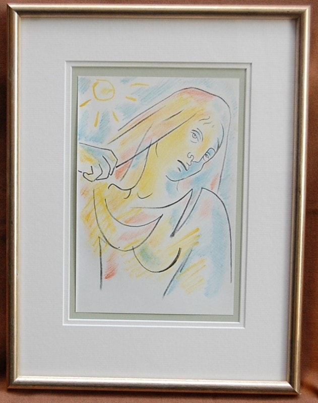 ジャンセン、【アンティコリ村の人達】、希少画集画、高級新品額・額装付 阪脇郁子、【Thoughtful】、希少な限定額装用画集画、新品高級額